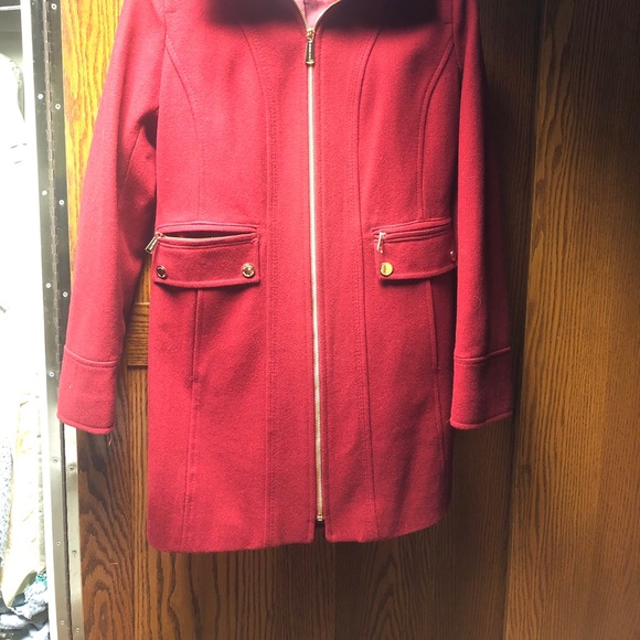 Michael Kors Red Gold Zipper Pea Coat Sz 2p - Picture 2 of 10